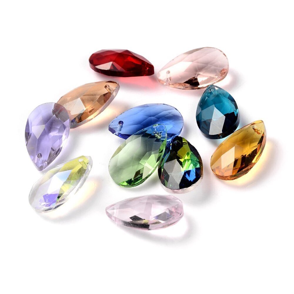 7024 100-Piece Random Mixed Color Faceted Drop Glass Charm Beads 22x13mm
